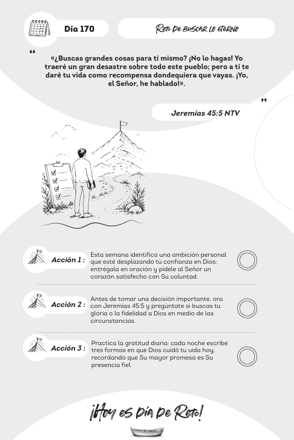 Daily challenge page with scripture, illustration and three actions