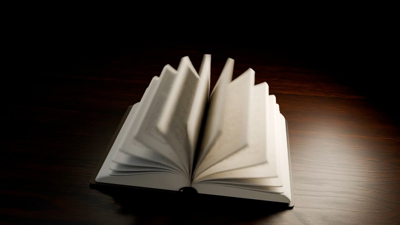 Páginas renderizadas de la Biblia que se elevan al abrirse el libro