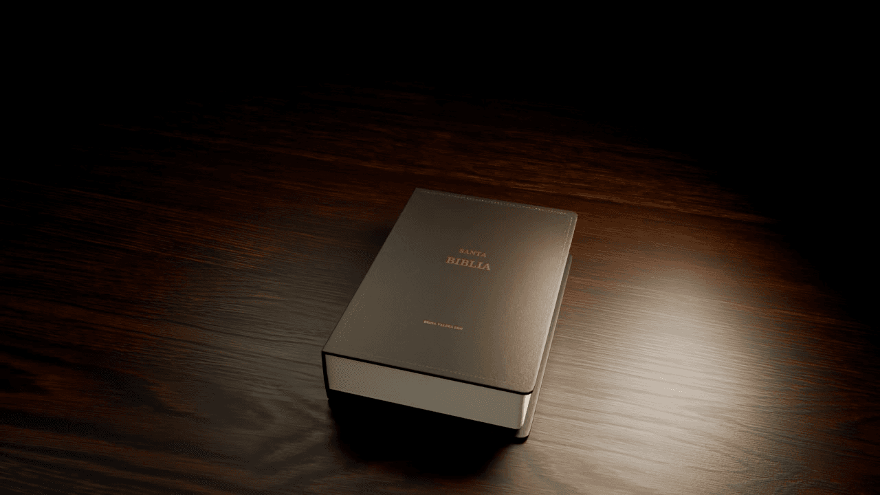 Rendered Bible showing its cover, page block and stitched edges