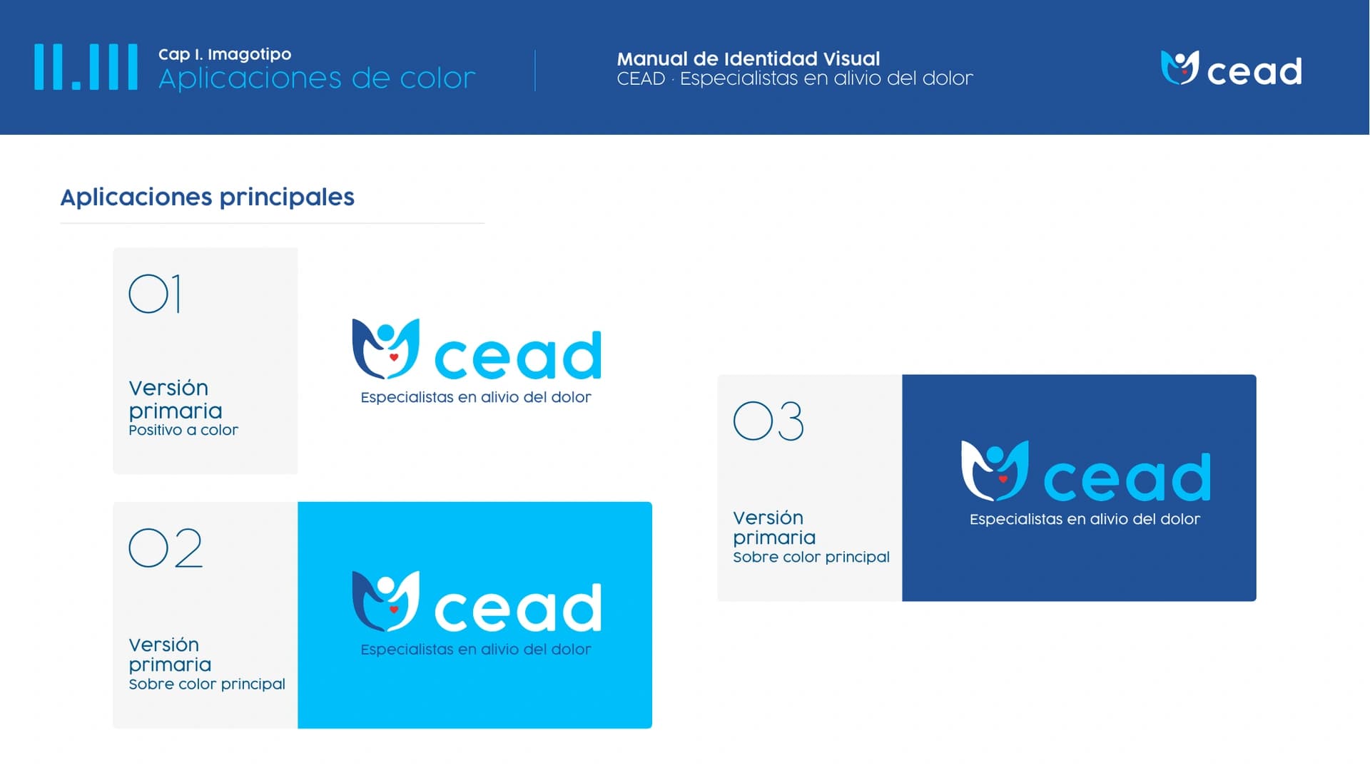 Aplicaciones de color de CEAD en el manual de identidad suministrado