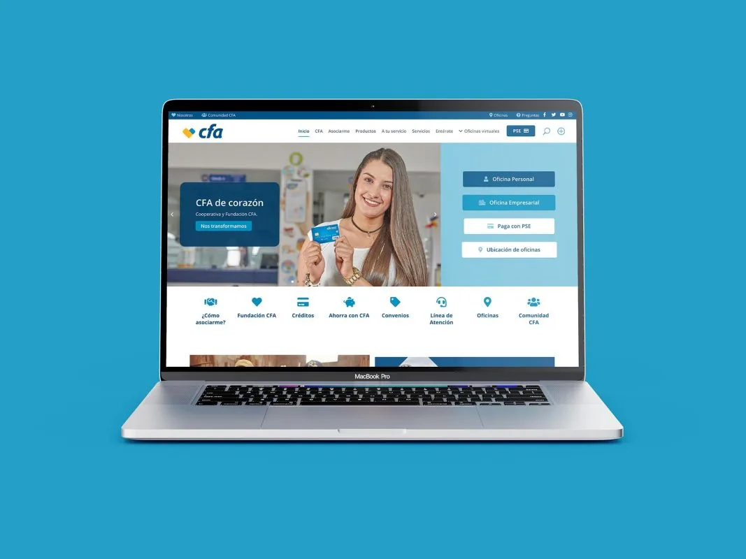 CFA website presented on a laptop in Casaingenia’s identity case