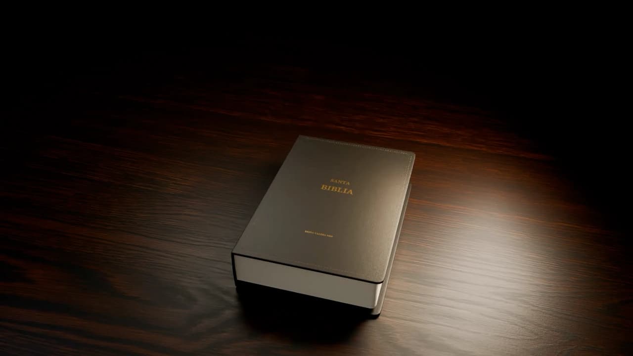 The complete 3D Bible resting under warm light, from the original Blender scene