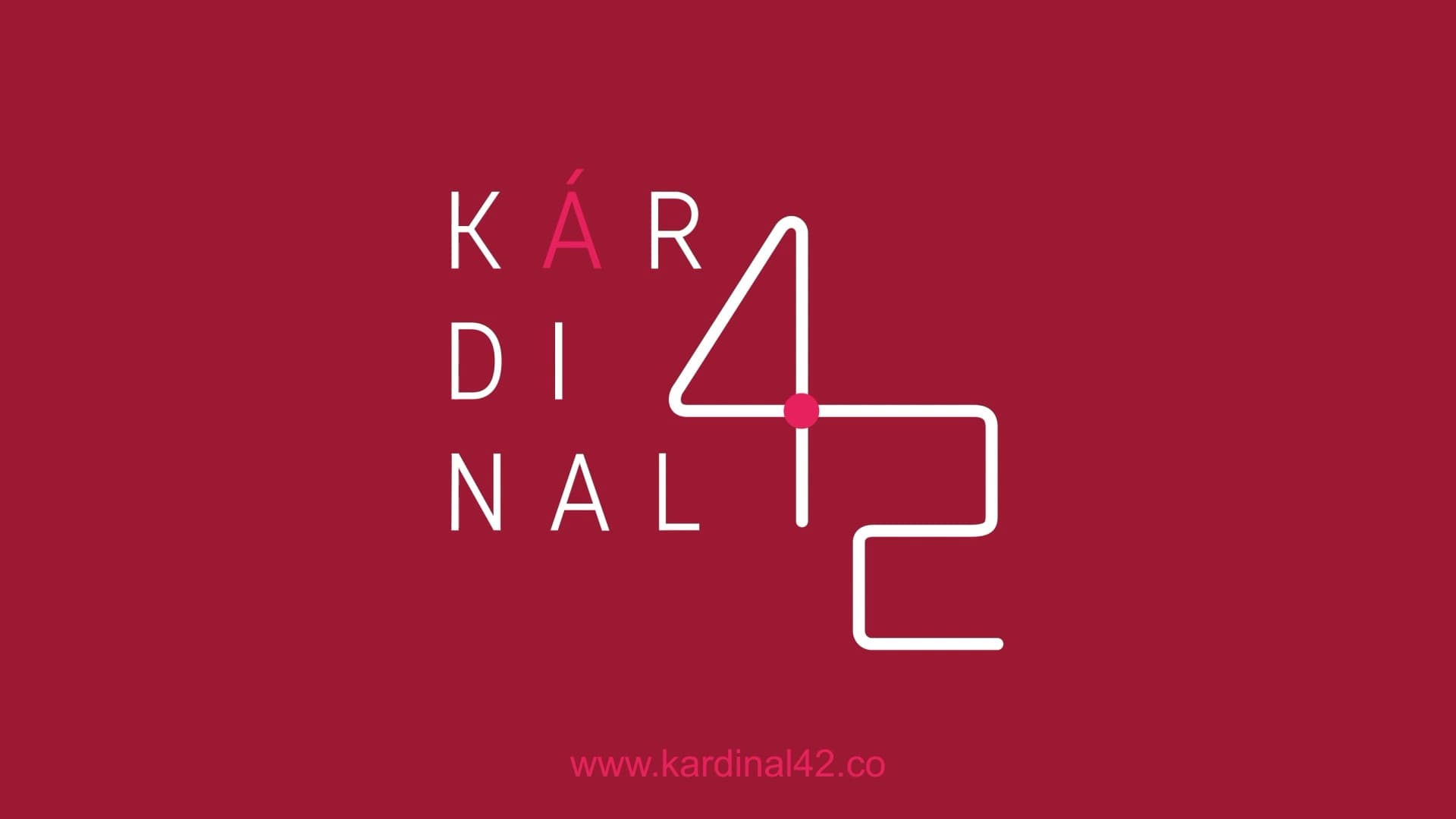 Kárdinal 42 lettering and geometric mark on a red background