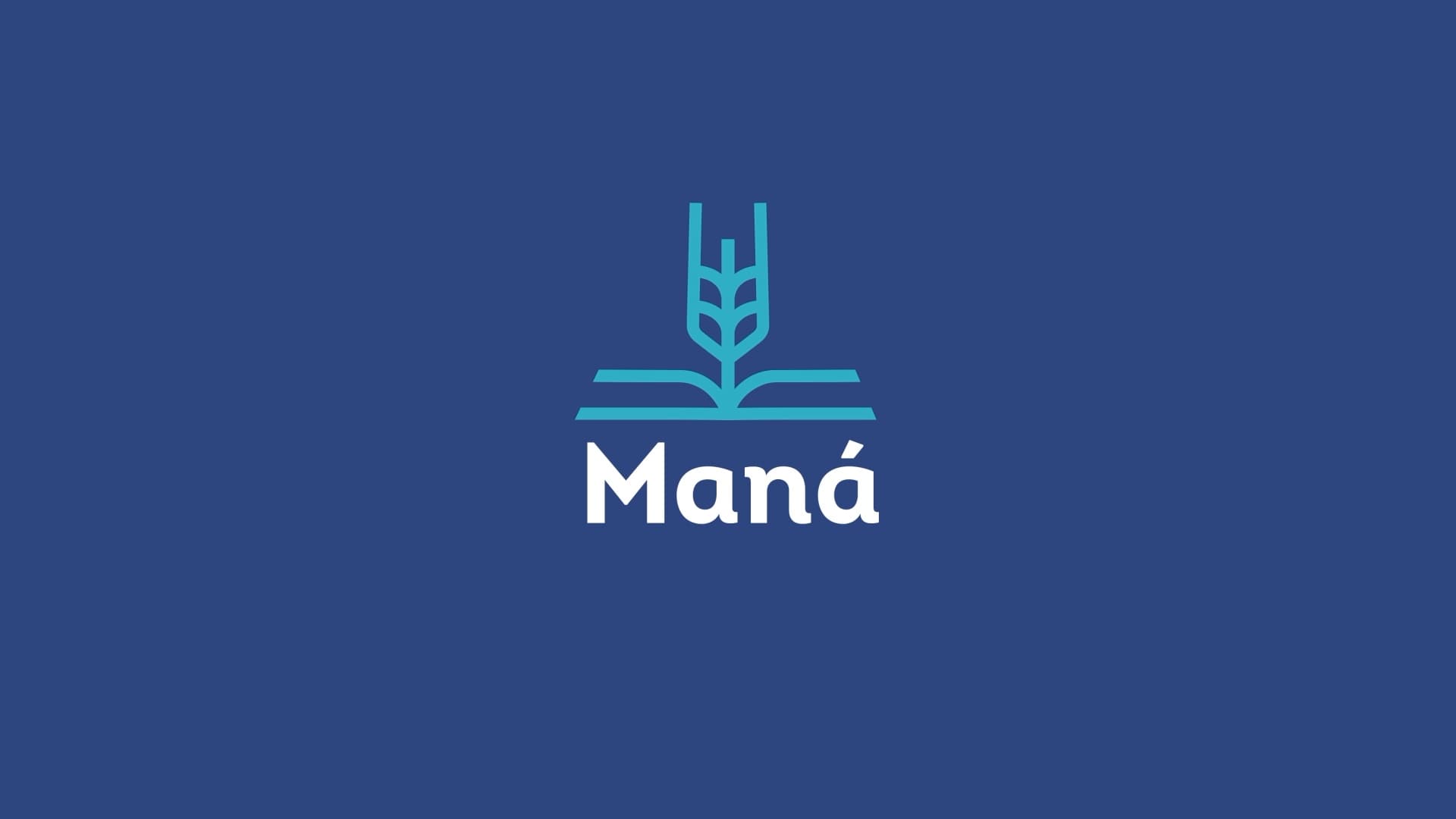 Turquoise wheat and book symbol with the Maná name on blue