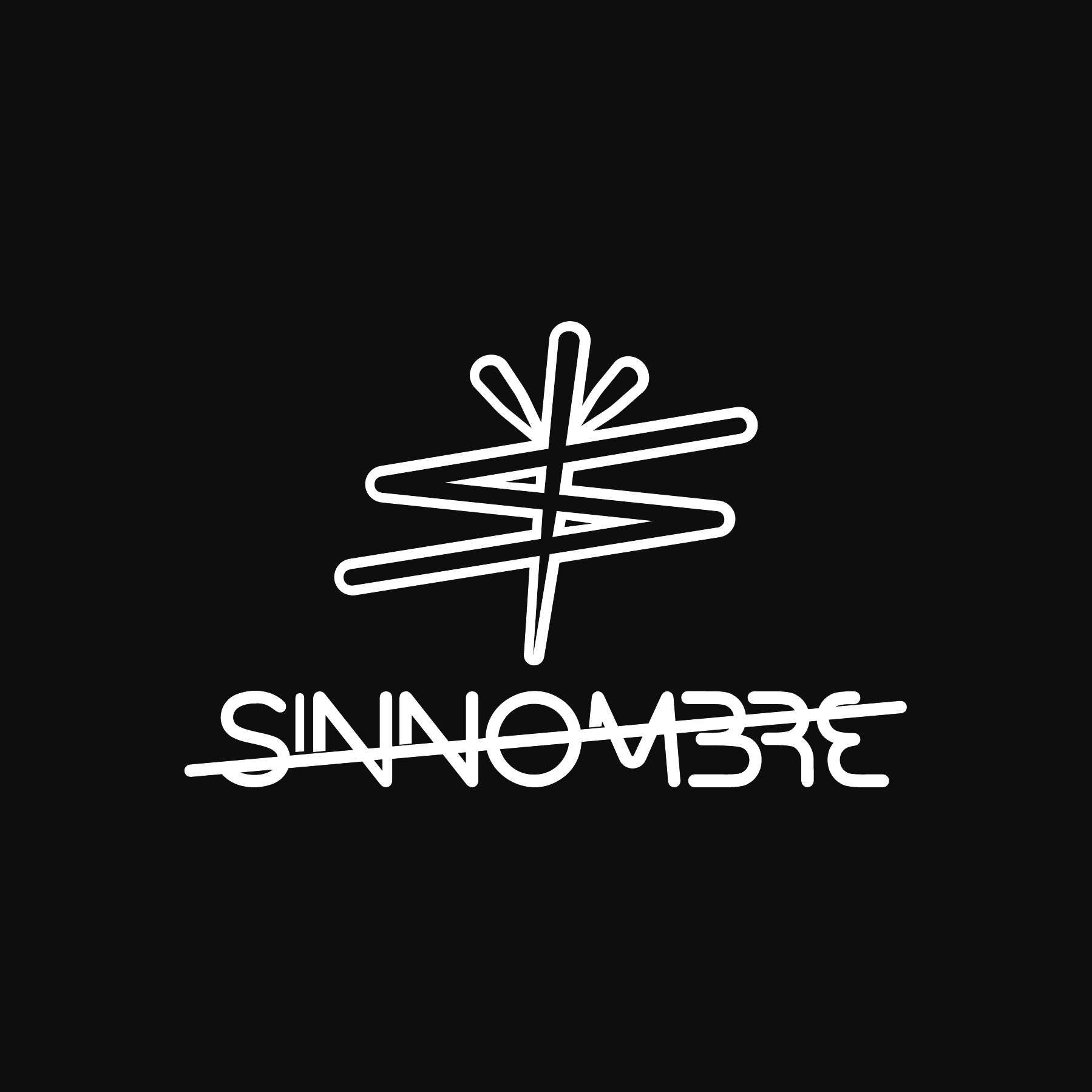 SIN NOMBRE symbol and crossed-out wordmark in white on black