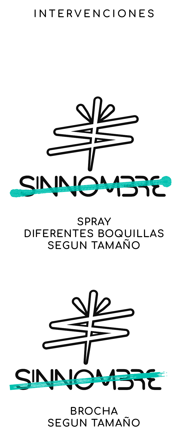 Graphic studies for spray and brush interventions on the SIN NOMBRE identity