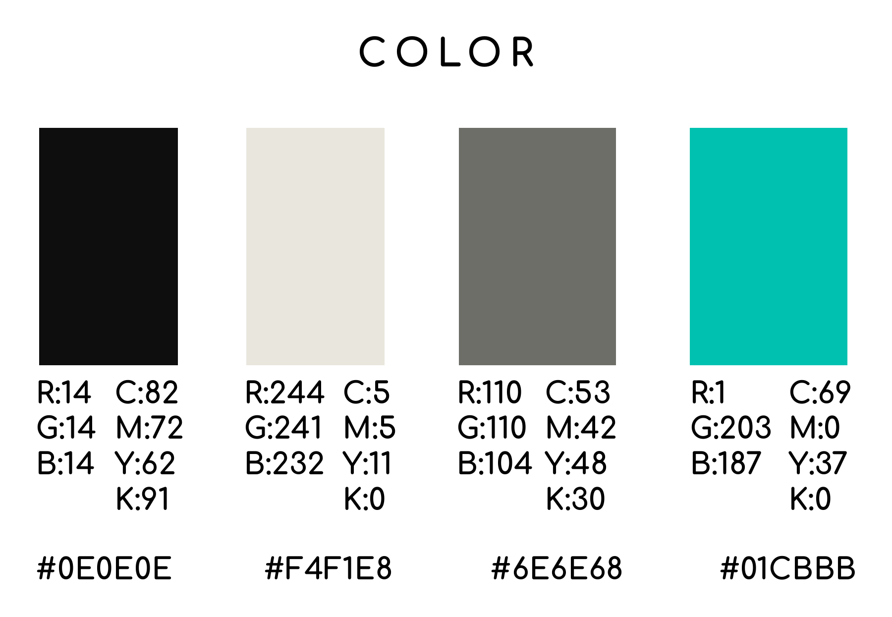 SIN NOMBRE colour palette: black, warm white, grey and mint