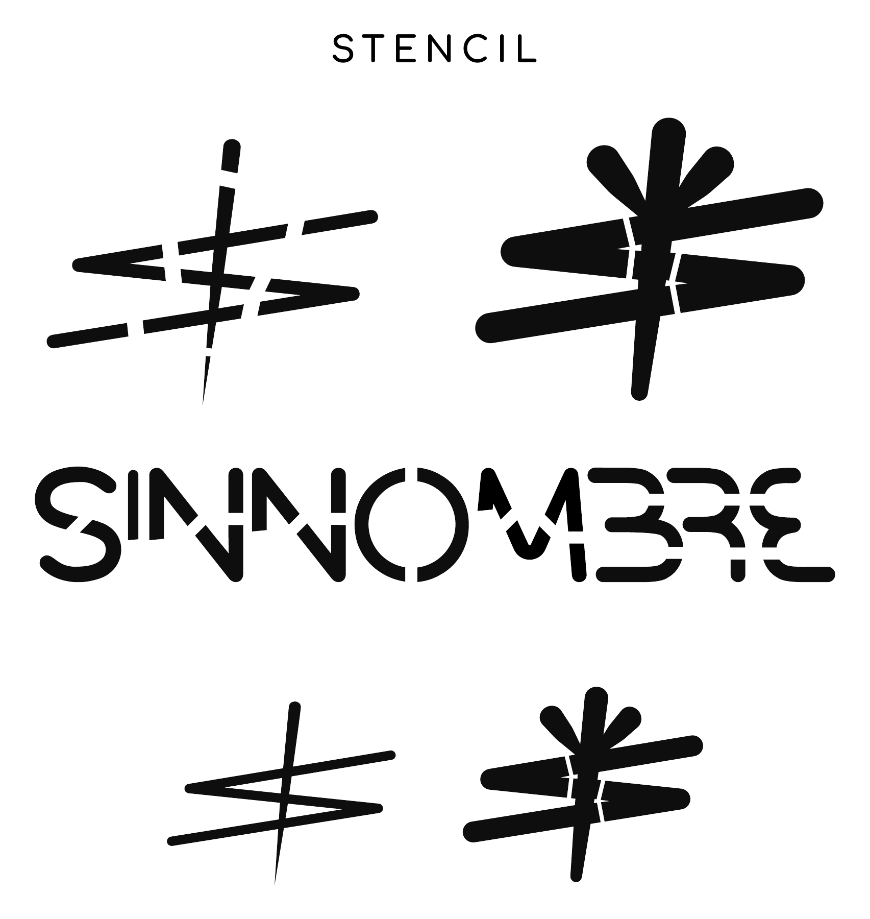 Stencil variations of the SIN NOMBRE symbol and lettering
