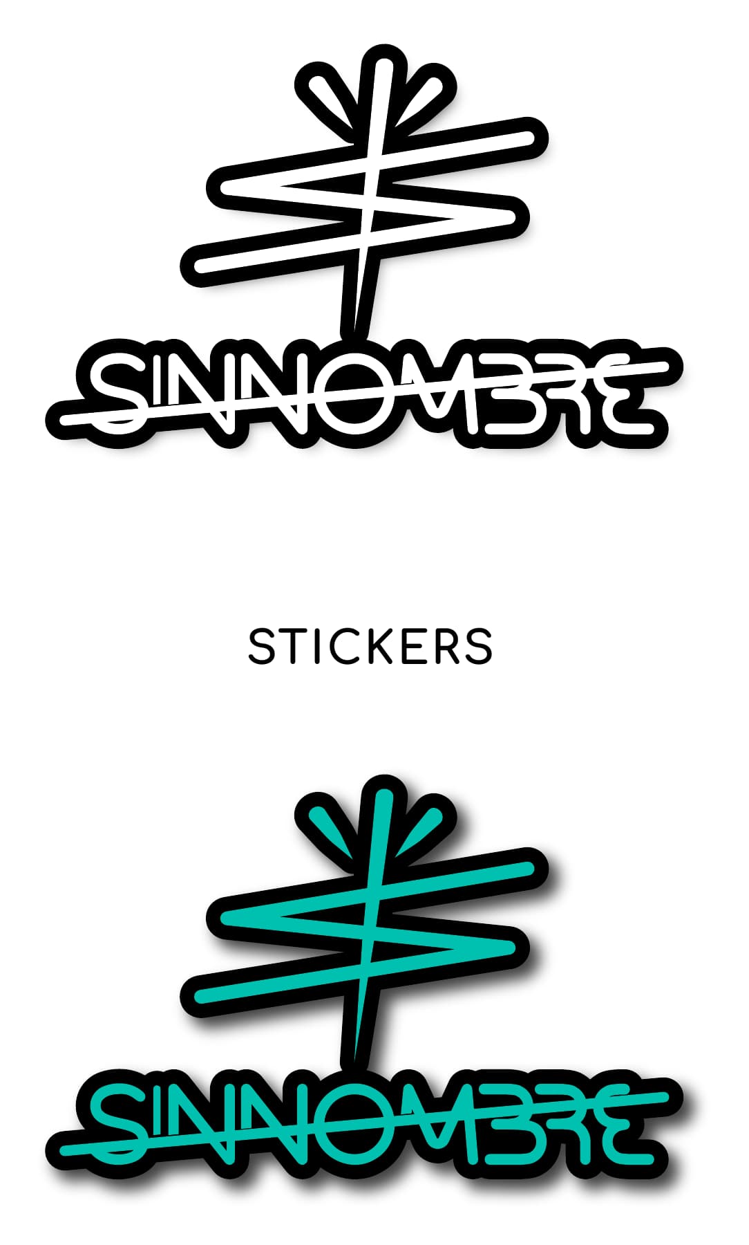 Black, white and mint SIN NOMBRE sticker studies