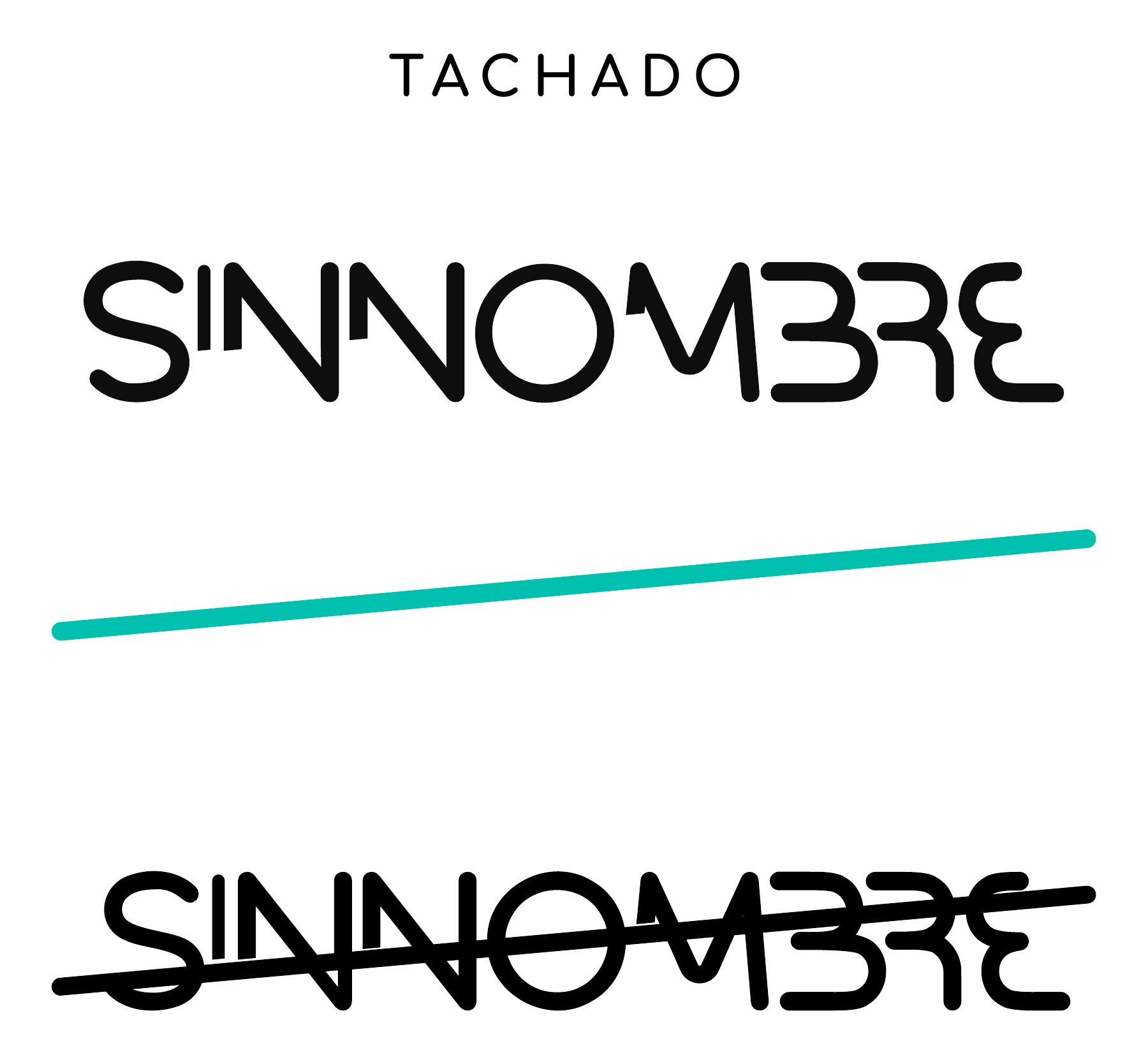 The diagonal crossing-out gesture applied to the SIN NOMBRE wordmark