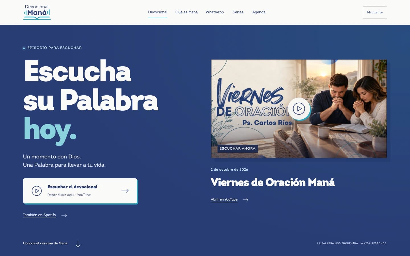 New Devocional Maná home in development, desktop view