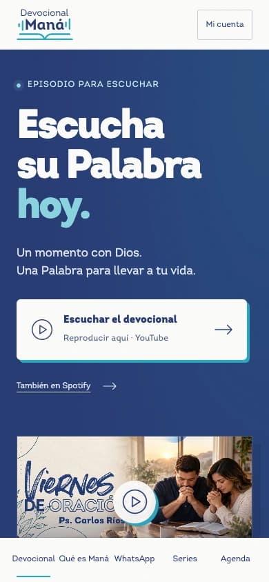 New Devocional Maná home in development, mobile view
