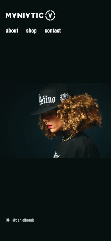 Current Maniatic storefront preview with editorial photography, mobile view