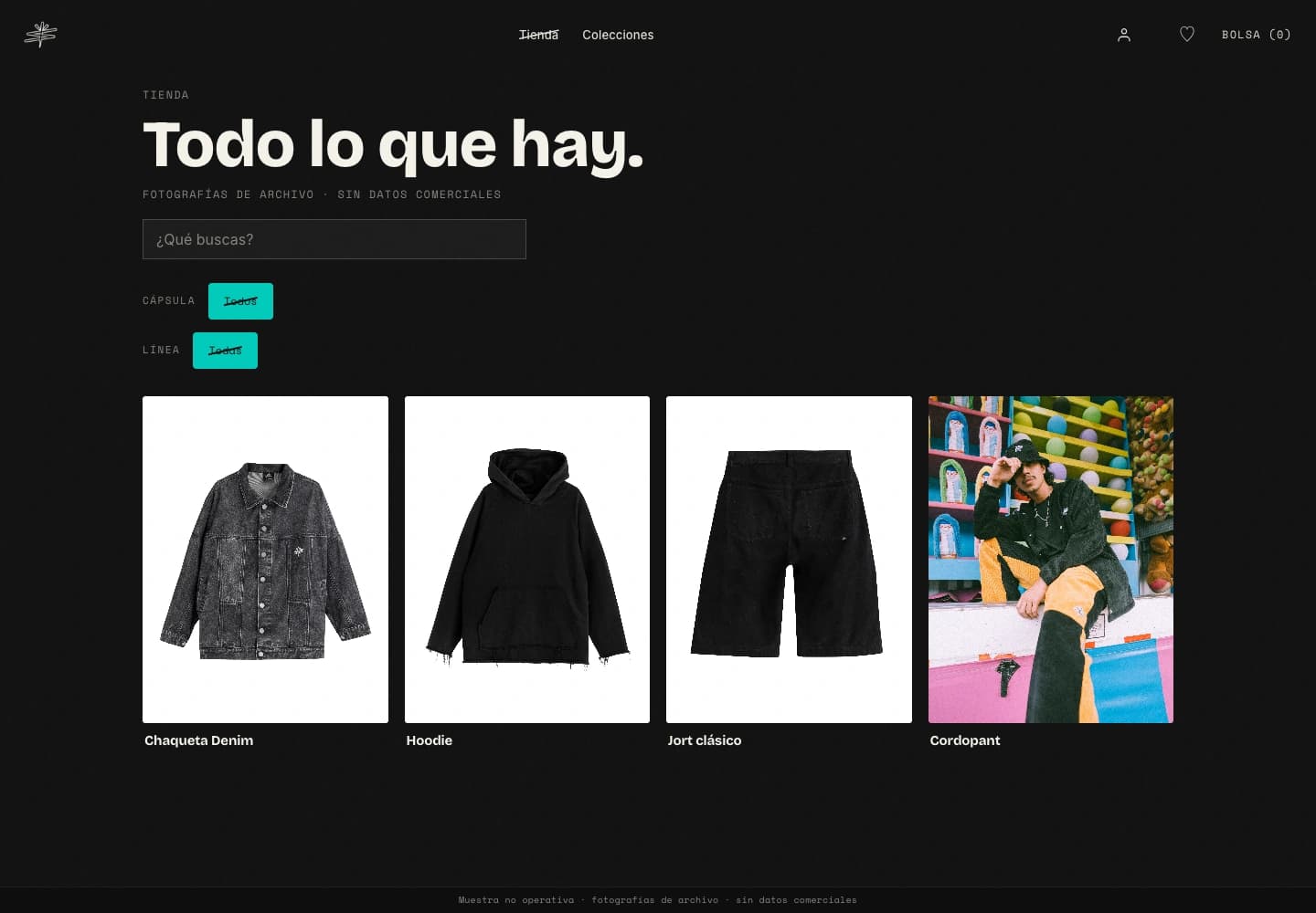 SIN NOMBRE original catalogue layout with archived garment photographs, non-operational desktop sample